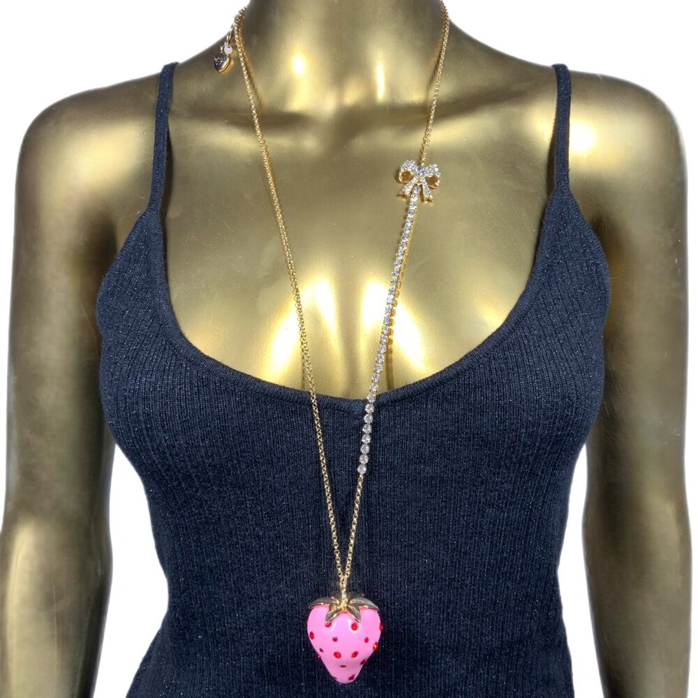 Betsey Johnson Gold‑Tone Strawberry Rhinestone Necklace NWT